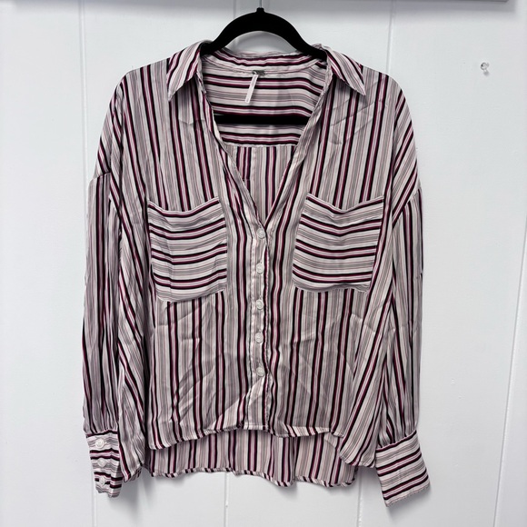 Free People White/Red Striped Button Down Shirt Women’s Size Small - Picture 2 of 7
